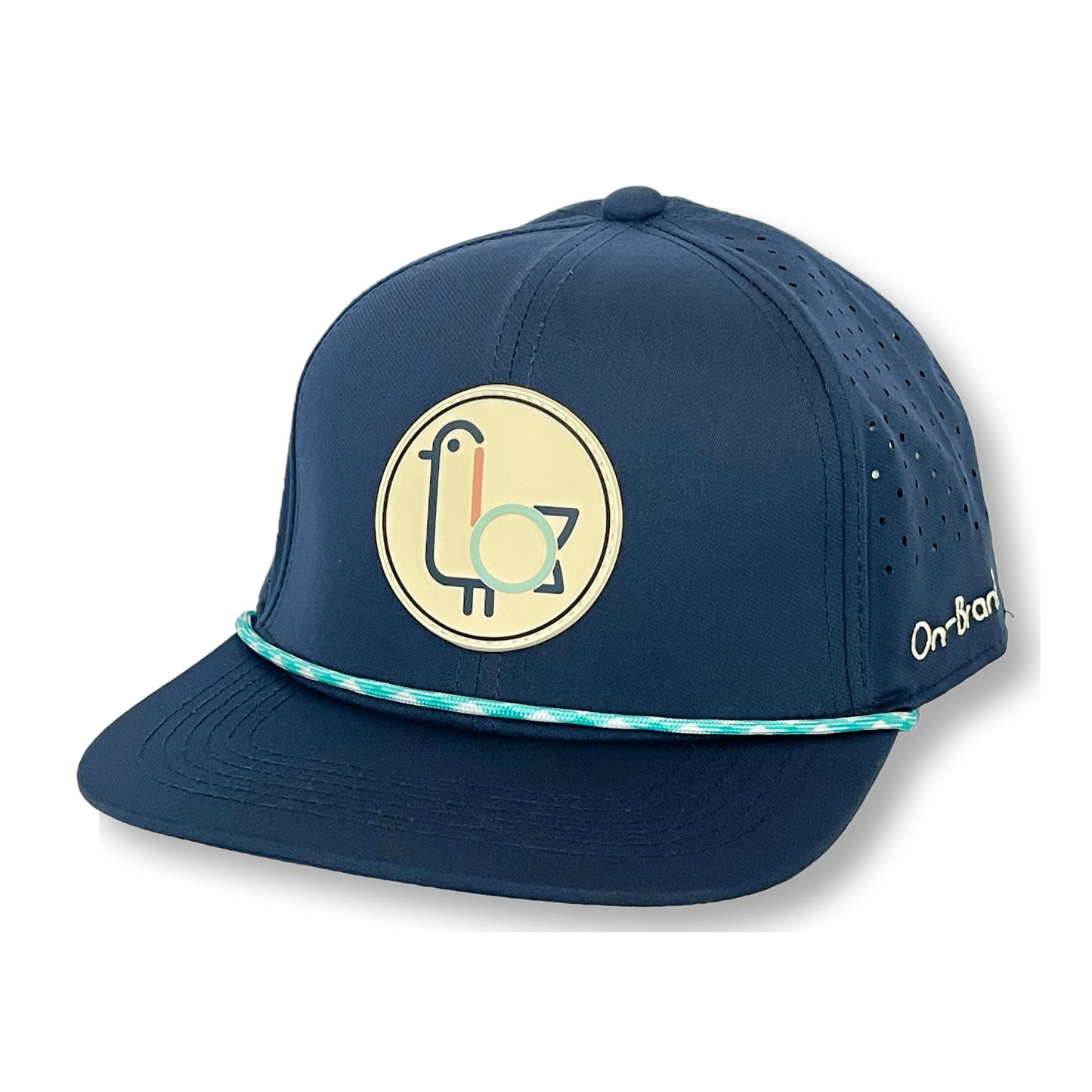 Navy On-Brand Golf rope cap with a circular seagull patch
