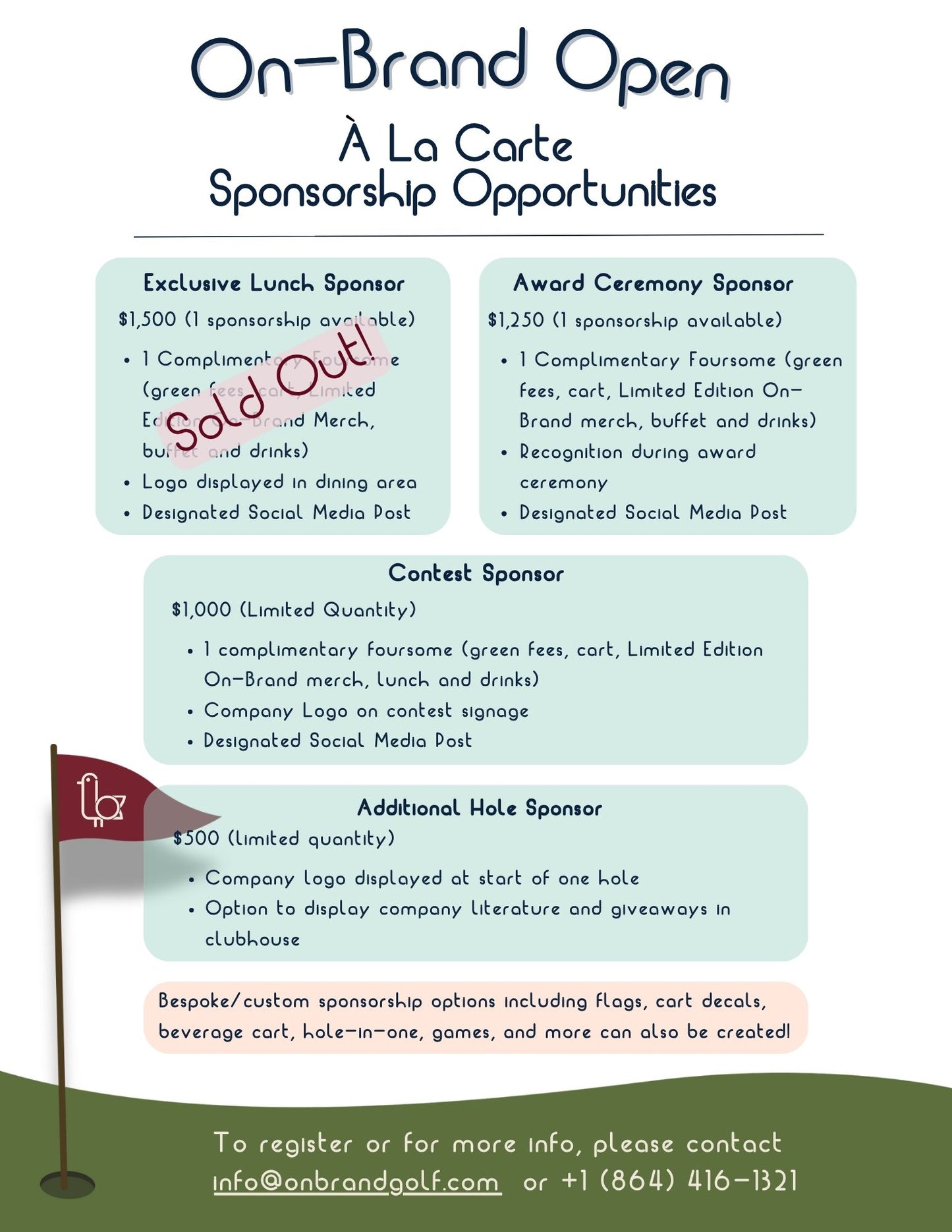 2st Annual On-Brand Open Golf Tournament poster, Friday September 25th, scramble best-ball format at Greer Golf & Country Club