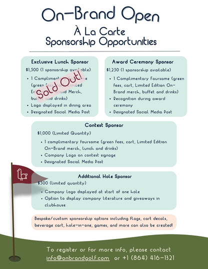 2st Annual On-Brand Open Golf Tournament poster, Friday September 25th, scramble best-ball format at Greer Golf & Country Club