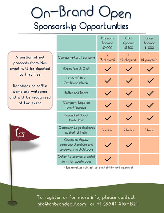 On-Brand Open Title Sponsorship flyer with Platinum, Gold and Silver tiers