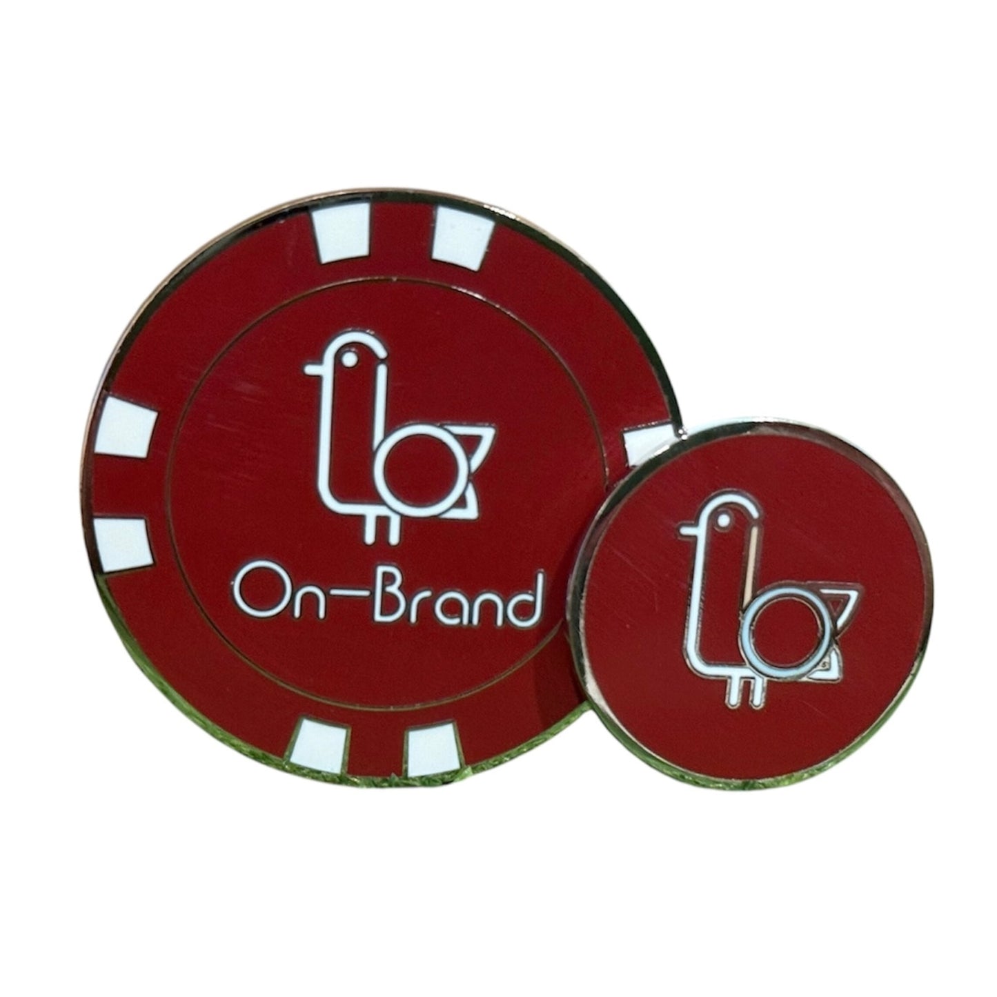 Burgundy On-Brand Golf poker-chip ball marker with seagull logo