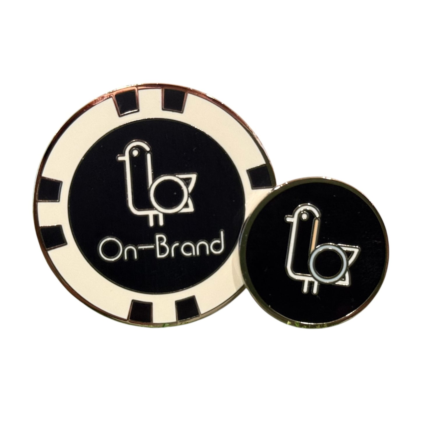 Cream and black On-Brand Golf poker-chip ball marker set