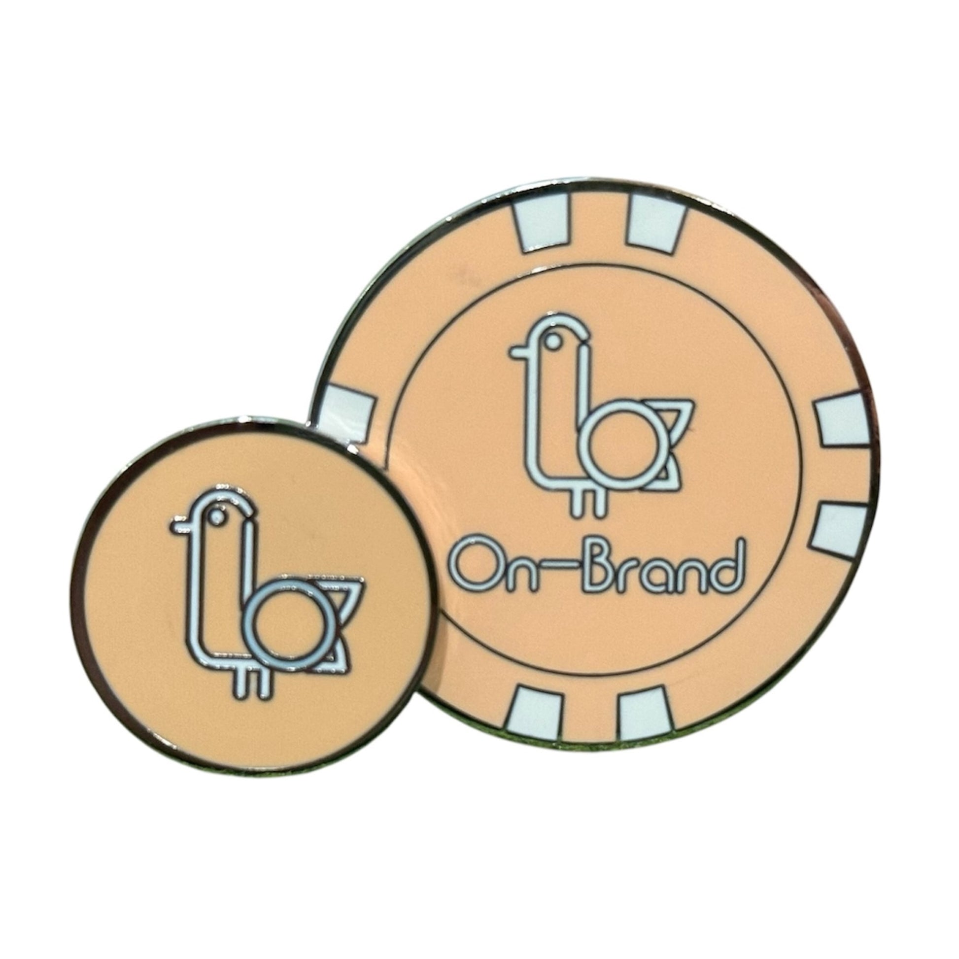 Peach On-Brand Golf poker-chip ball marker with seagull logo