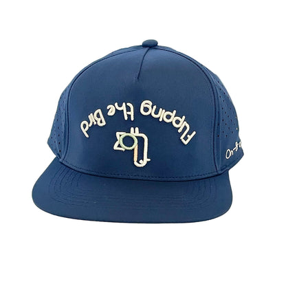 Navy On-Brand Golf cap with arched 'Flipping the Bird' embroidery and seagull logo