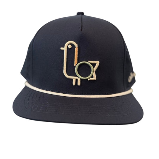 Navy On-Brand Golf performance cap with raised On-Brand wordmark embroidery
