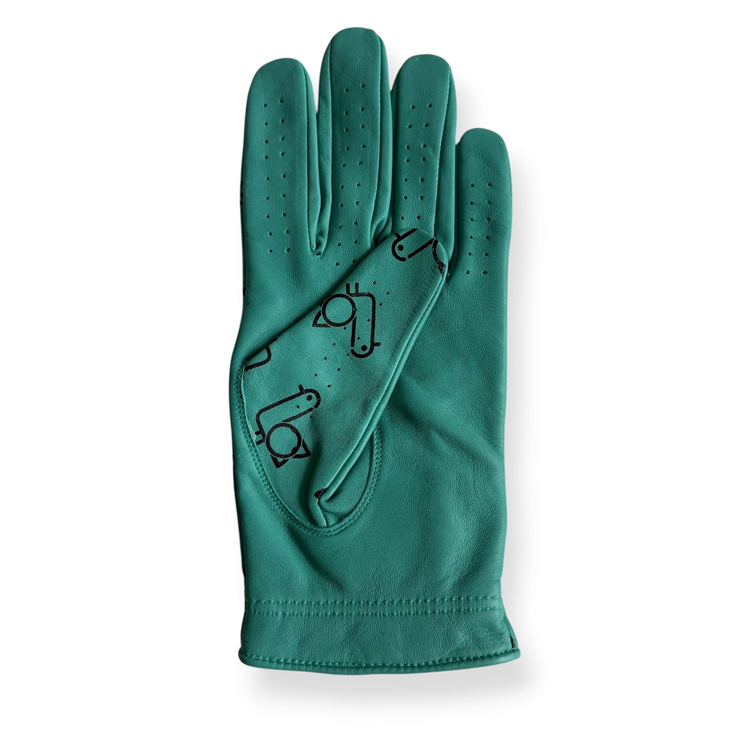 Seafoam leather golf glove, perforated palm, flat lay – On-Brand Golf