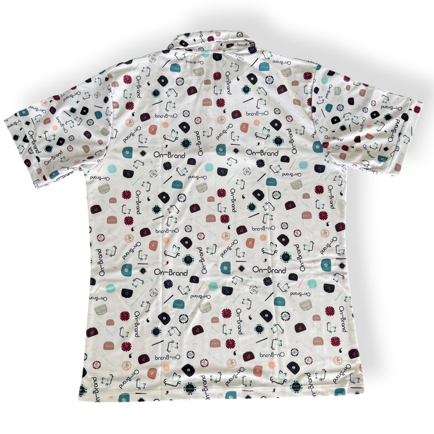 Men's white On-Brand confetti-print golf polo, back view – On-Brand Golf