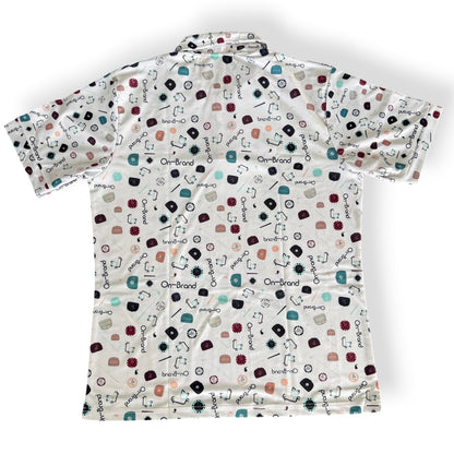 Men's white On-Brand confetti-print golf polo, back view – On-Brand Golf