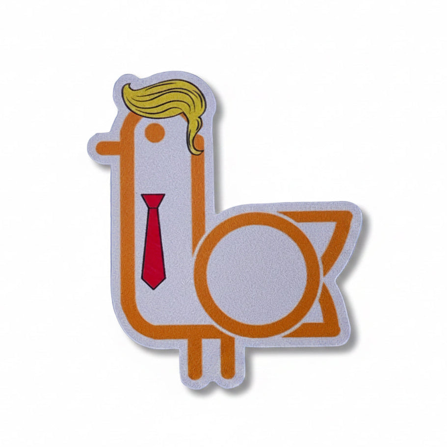 Cartoon-like Orange bird with a red tie and yellow hair-  Off-Brand orange bird shticker 