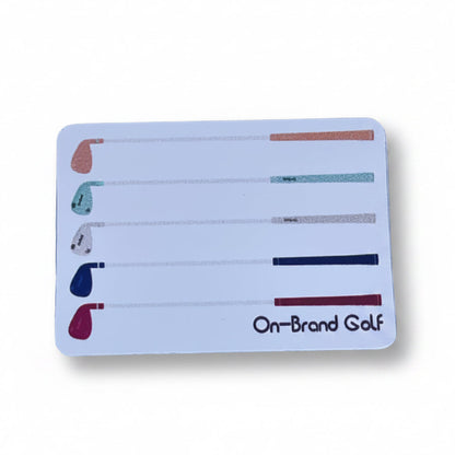 On-Brand Golf scorecard sticker showing five colored Phoenix wedges and the On-Brand Golf wordmark