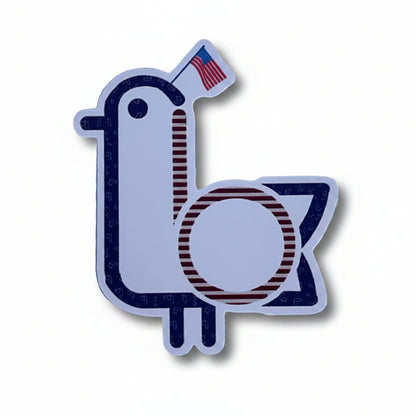 On-Brand Golf die-cut sticker — seagull holding a USA flag with a red, white and blue striped ring