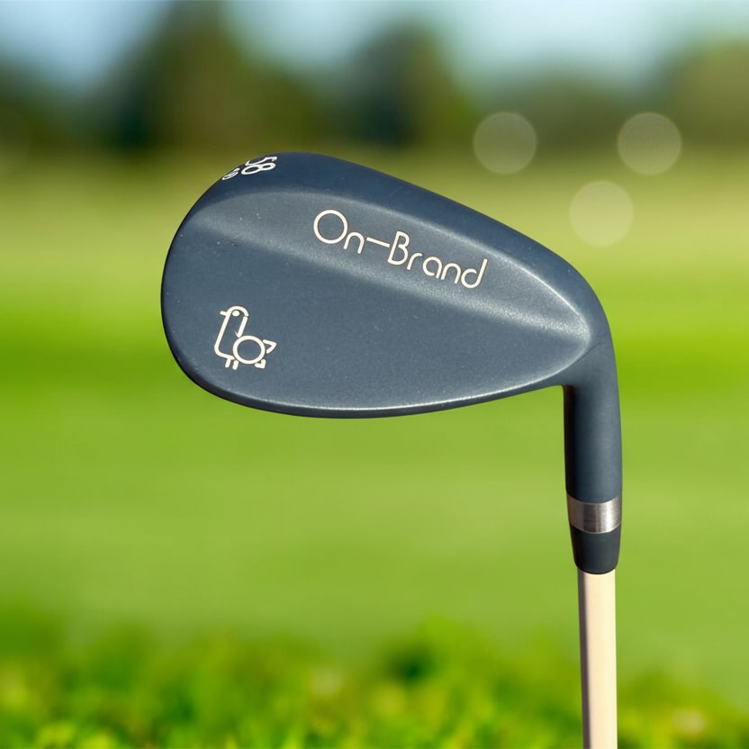 Navy Phoenix Wedge by On-Brand Golf photographed on a golf course with the fairway in the background