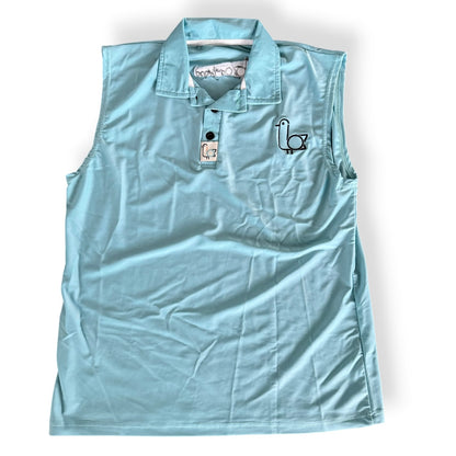 Sleeveless women's golf polo in light seafoam, front view – On-Brand Golf