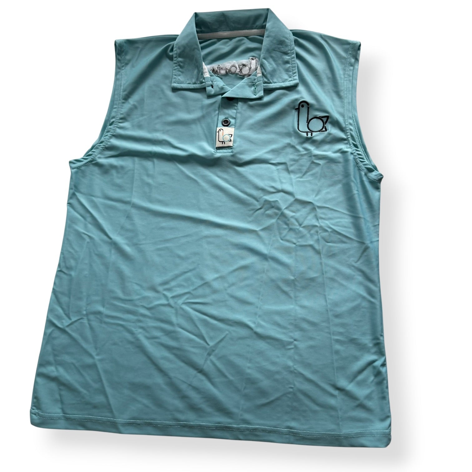 Women's sleeveless seafoam golf polo, front view – On-Brand Golf
